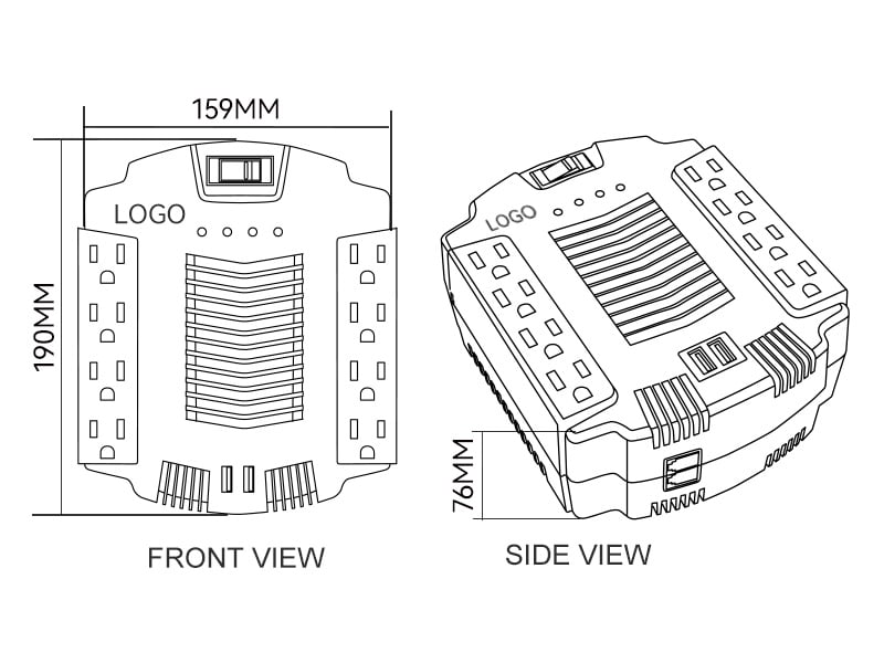 Regulador de tensión 120 V CA V2205 Dimensiones