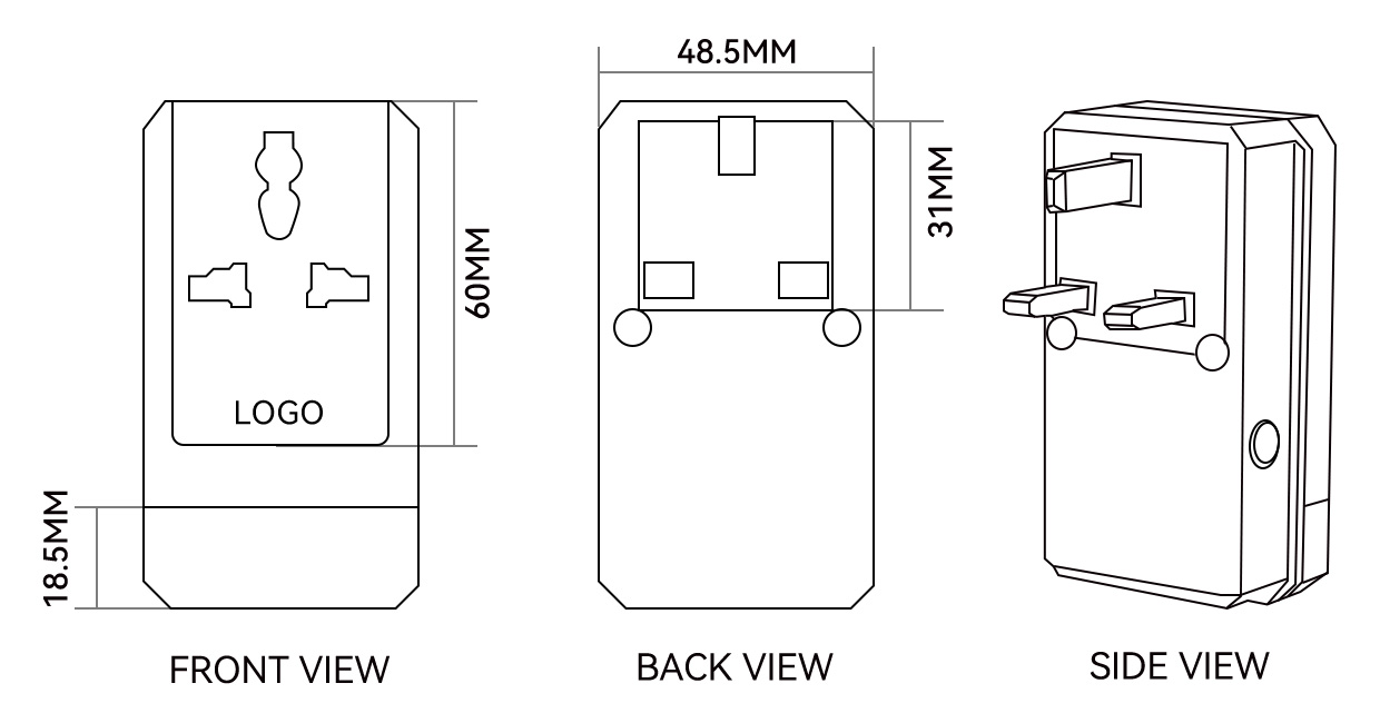 1618 Protector de Voltaje Enchufe Británico 13A 2860W 220V AC Dimensión
