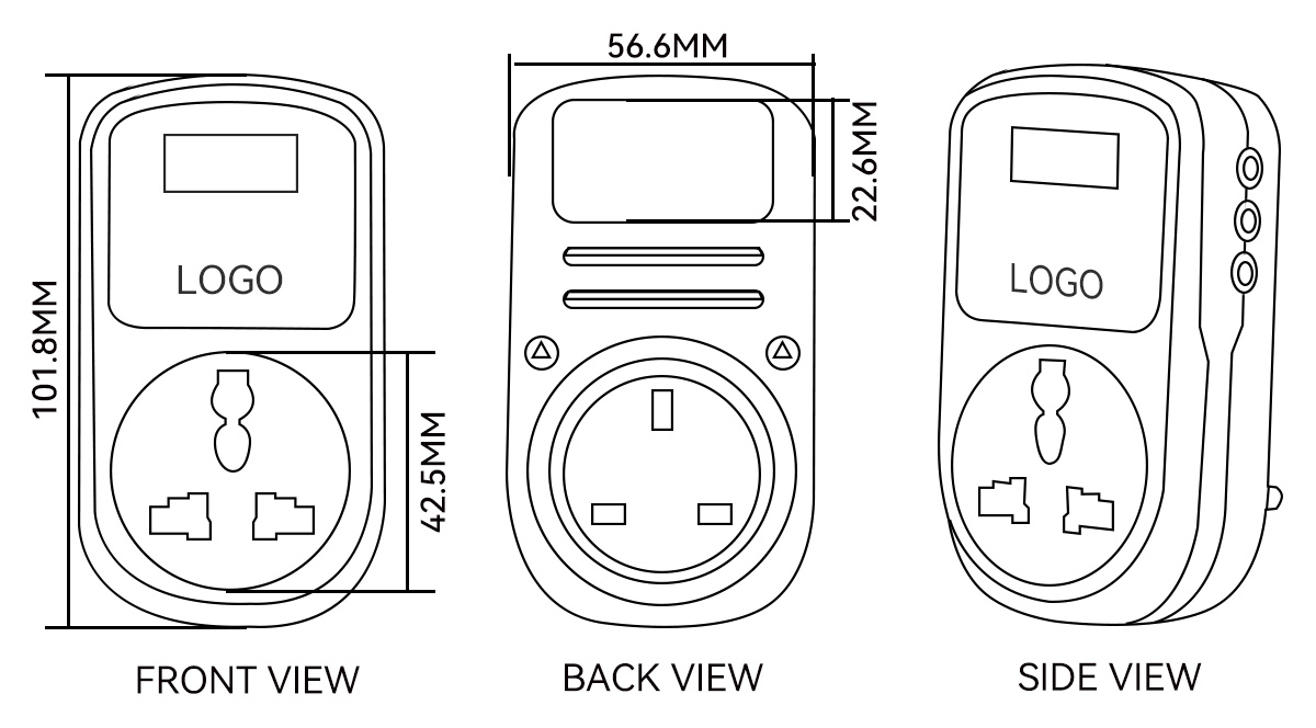 Protettore automatico di tensione Presa UK AC 220V K01UKD Dimensioni