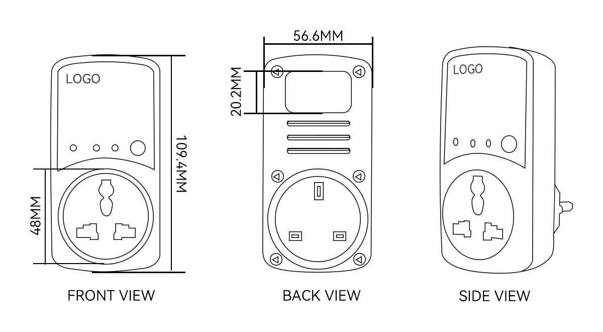 K02UK Protector de tensión doméstico para impresora Dimensión de una toma