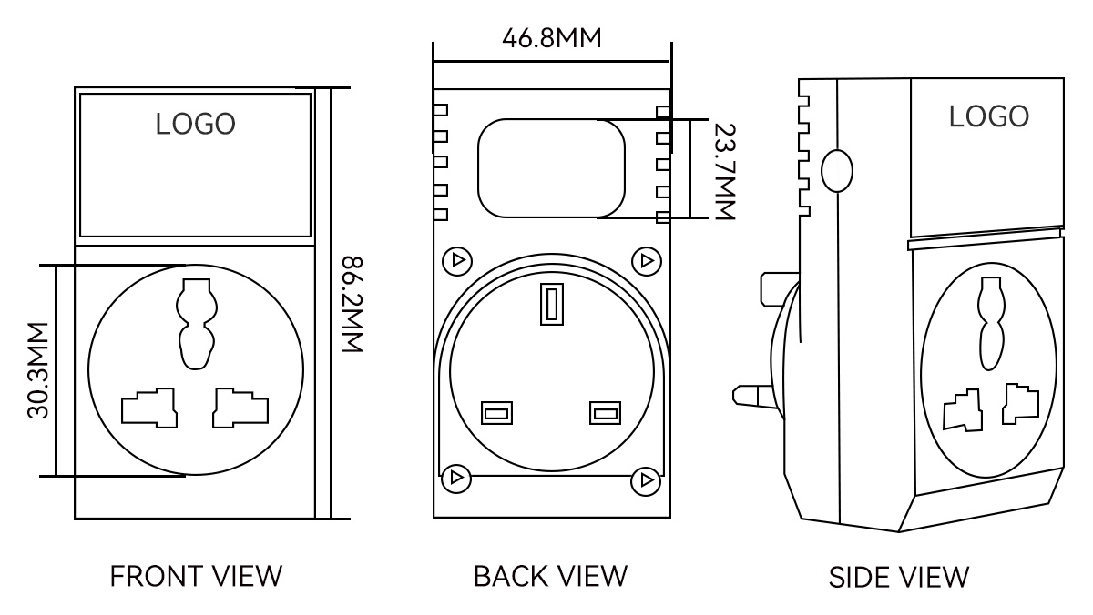 K03UKD Digital Display Voltage Protector For Microwave Ovens Dimension