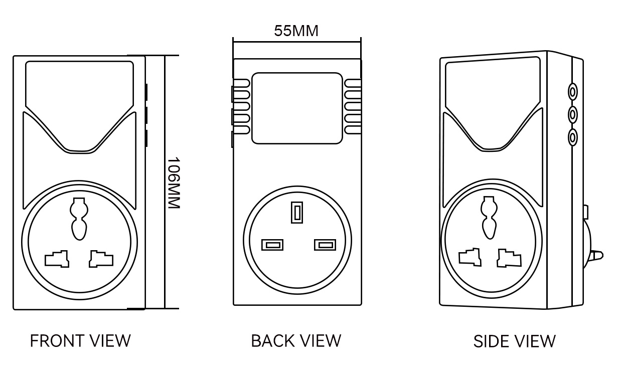 K11UKD Dryer and Washer Automatic Voltage Protector Dimension