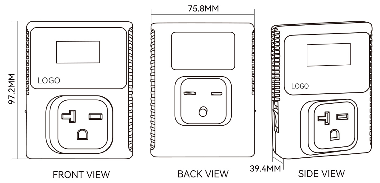 N018-220 Protector de voltaje para aire acondicionado de pared Dimensión