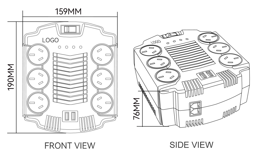 Voltage Regulator UPS V2205AR Dimension